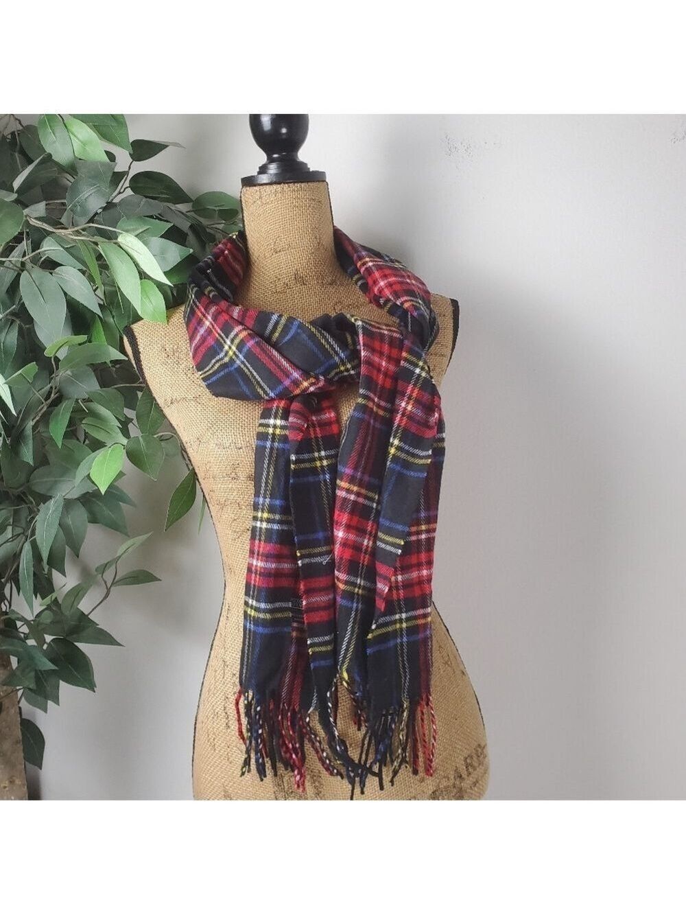 Cashmere Blend Plaid Scarf Dark Winter Tones Italy Design